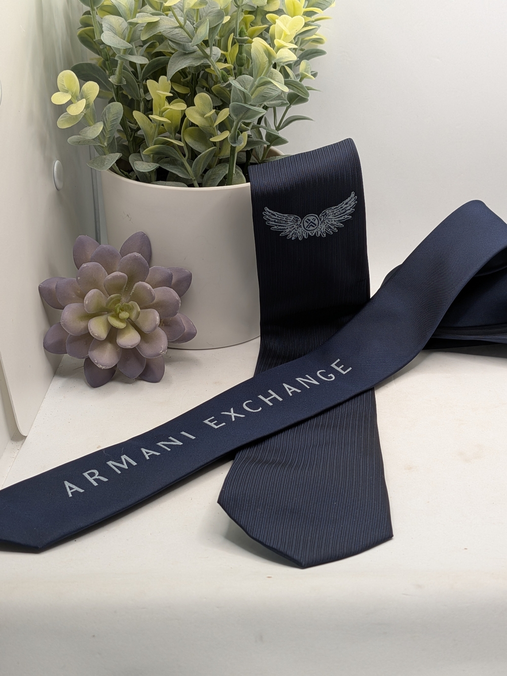 Armani EXCHANGE Skinny Navy Blue Logo Tie